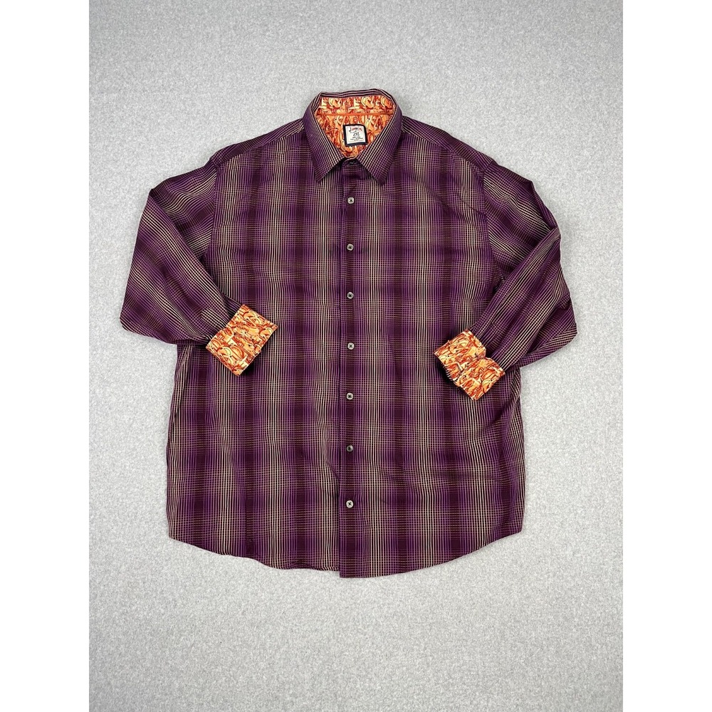 Jerry Garcia Shirt Mens 2XL Stripe Purple Plaid Long Sleeve Contrast Flip Cuff